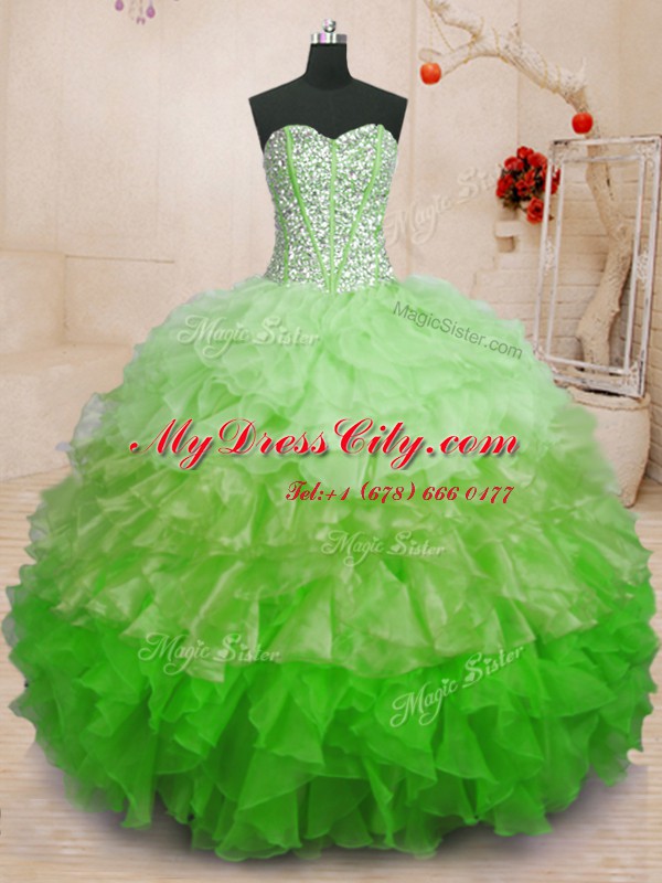 Multi-color Sweetheart Lace Up Beading and Ruffles Ball Gown Prom Dress Sleeveless