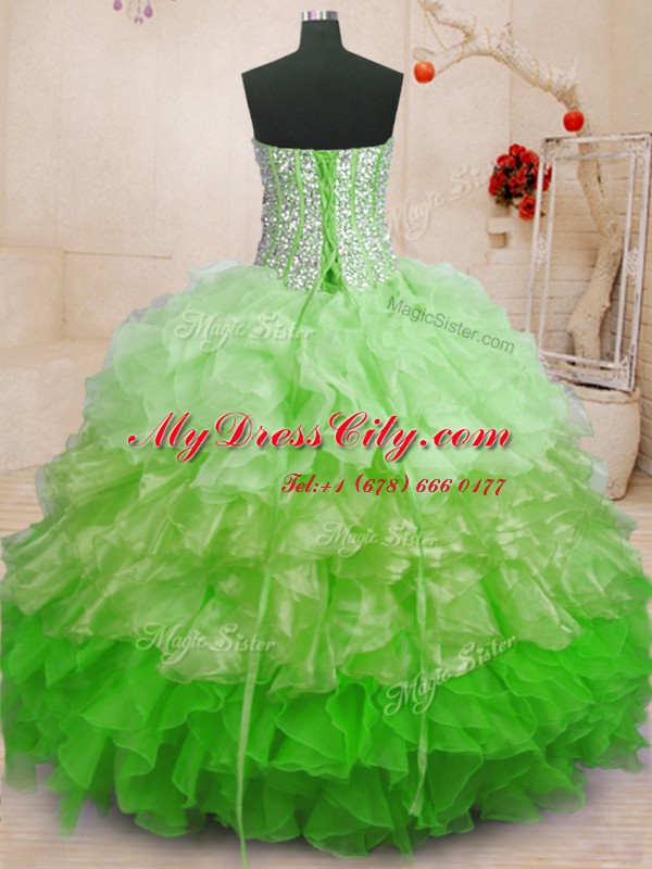 Multi-color Sweetheart Lace Up Beading and Ruffles Ball Gown Prom Dress Sleeveless