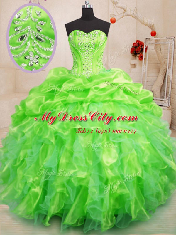 Romantic Floor Length Lace Up Quince Ball Gowns for Military Ball and Sweet 16 and Quinceanera with Beading and Ruffles