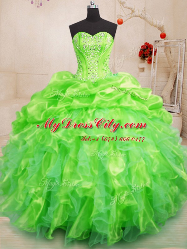 Romantic Floor Length Lace Up Quince Ball Gowns for Military Ball and Sweet 16 and Quinceanera with Beading and Ruffles