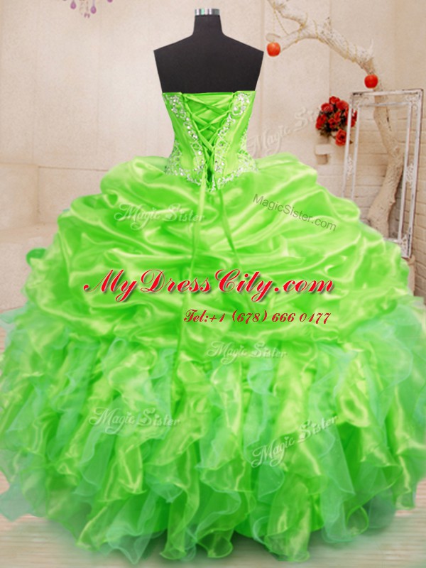 Romantic Floor Length Lace Up Quince Ball Gowns for Military Ball and Sweet 16 and Quinceanera with Beading and Ruffles