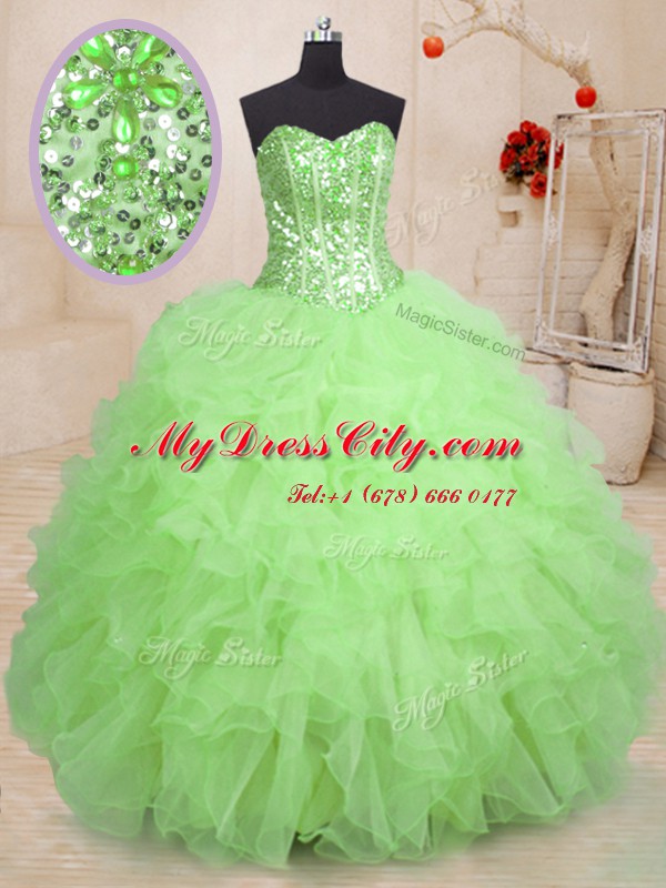 Elegant Floor Length Lace Up 15 Quinceanera Dress for Military Ball and Sweet 16 and Quinceanera with Beading and Ruffles