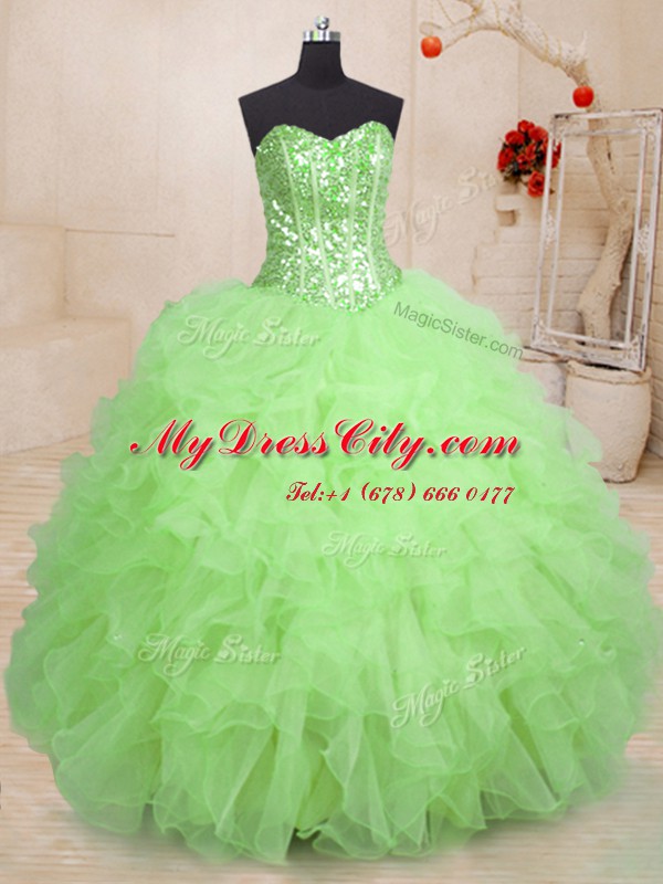 Elegant Floor Length Lace Up 15 Quinceanera Dress for Military Ball and Sweet 16 and Quinceanera with Beading and Ruffles