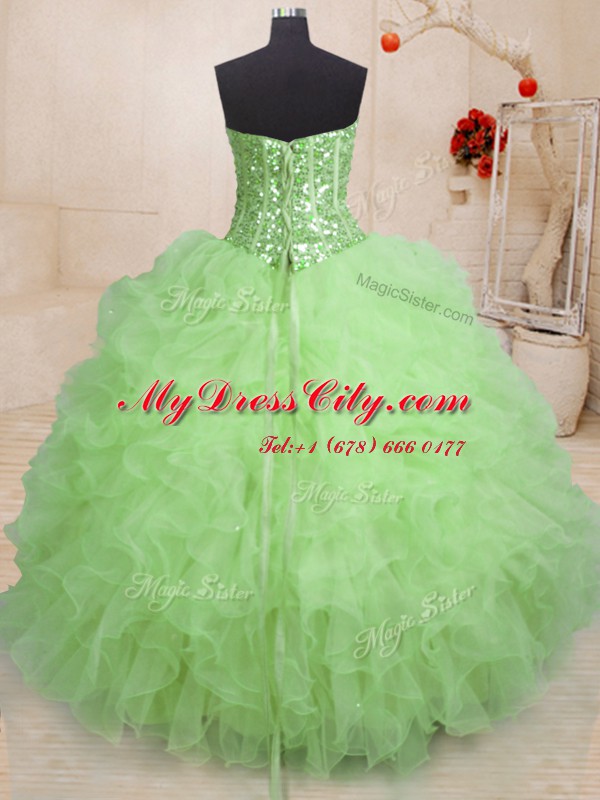 Elegant Floor Length Lace Up 15 Quinceanera Dress for Military Ball and Sweet 16 and Quinceanera with Beading and Ruffles