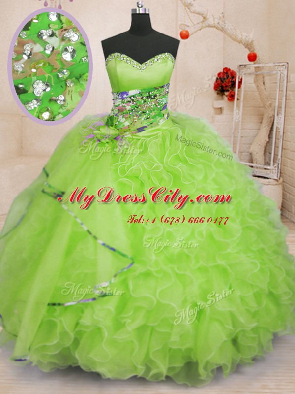 Charming Sweetheart Sleeveless Organza Quinceanera Gowns Beading and Ruffles Lace Up