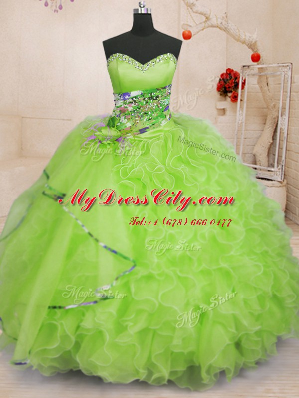 Charming Sweetheart Sleeveless Organza Quinceanera Gowns Beading and Ruffles Lace Up