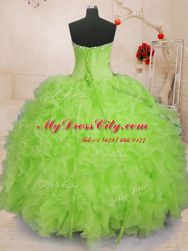 Charming Sweetheart Sleeveless Organza Quinceanera Gowns Beading and Ruffles Lace Up