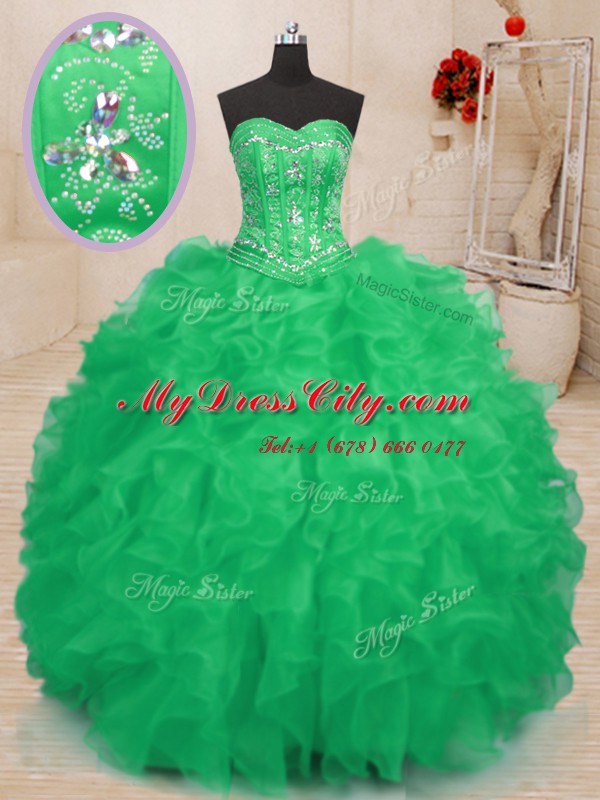 Organza Sleeveless Floor Length Vestidos de Quinceanera and Beading and Ruffles