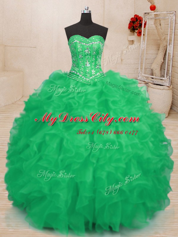 Organza Sleeveless Floor Length Vestidos de Quinceanera and Beading and Ruffles