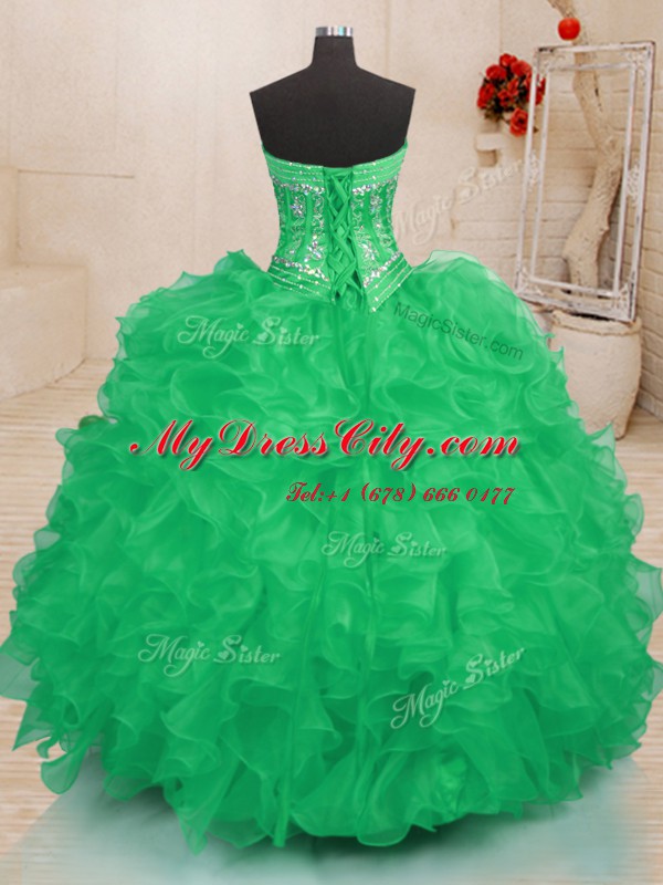 Organza Sleeveless Floor Length Vestidos de Quinceanera and Beading and Ruffles