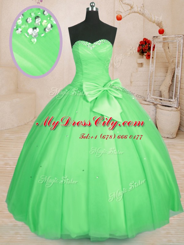 High Quality Tulle Lace Up Sweet 16 Dresses Sleeveless Floor Length Beading and Bowknot