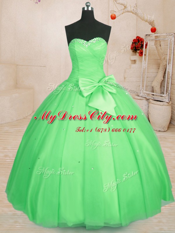 High Quality Tulle Lace Up Sweet 16 Dresses Sleeveless Floor Length Beading and Bowknot