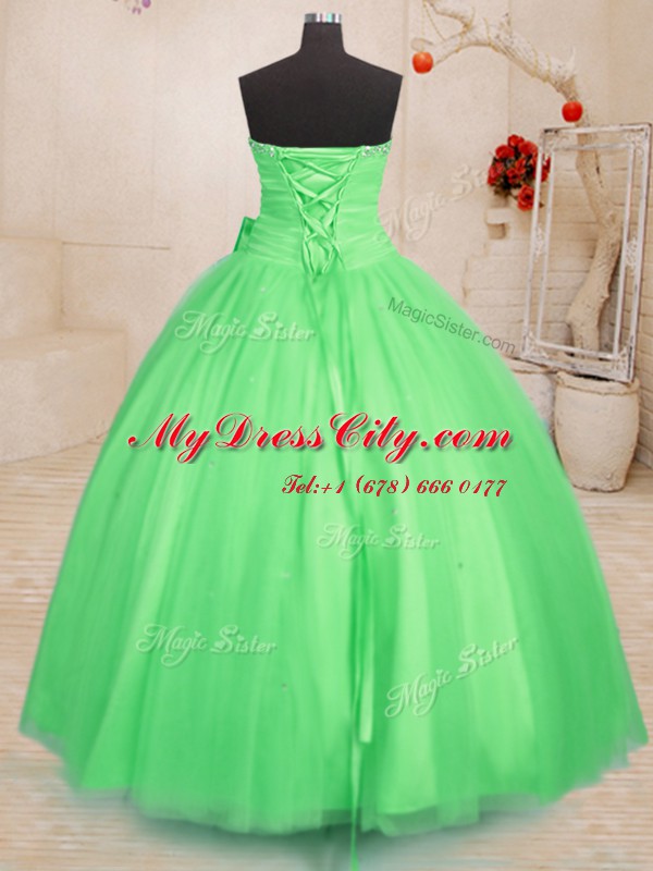 High Quality Tulle Lace Up Sweet 16 Dresses Sleeveless Floor Length Beading and Bowknot