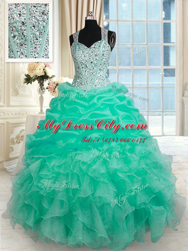 Straps Sleeveless Zipper Sweet 16 Quinceanera Dress Turquoise Organza