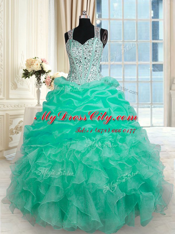 Straps Sleeveless Zipper Sweet 16 Quinceanera Dress Turquoise Organza