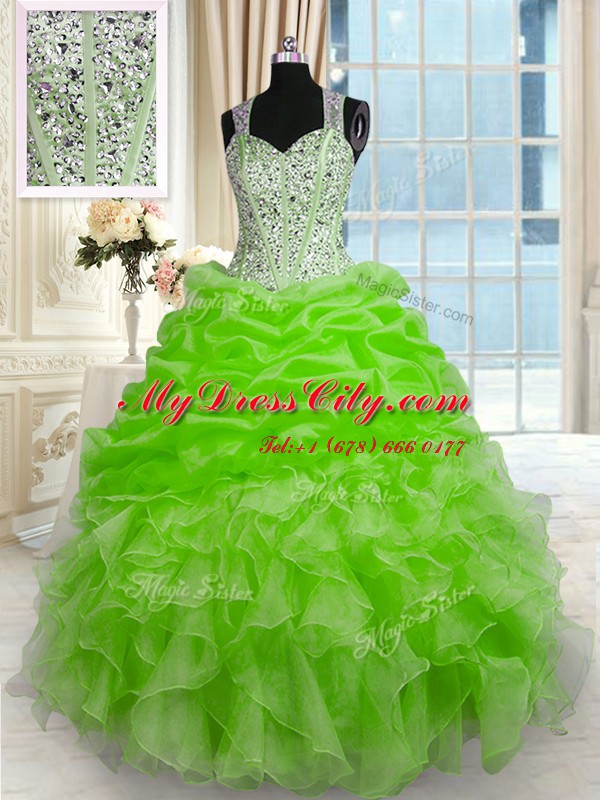 Elegant Sleeveless Organza Floor Length Zipper Quinceanera Gowns in with Beading