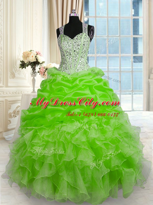 Elegant Sleeveless Organza Floor Length Zipper Quinceanera Gowns in with Beading