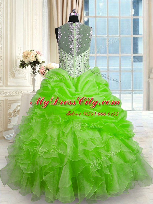 Elegant Sleeveless Organza Floor Length Zipper Quinceanera Gowns in with Beading