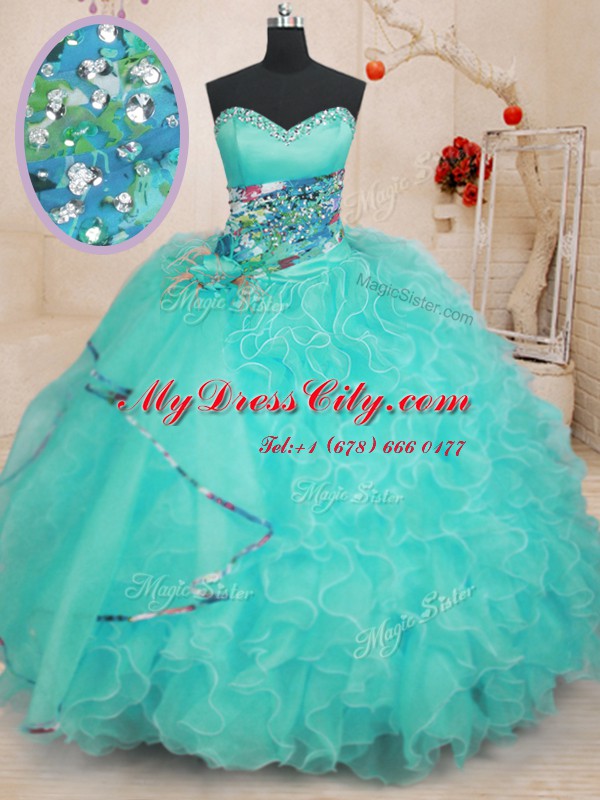 Floor Length Aqua Blue Quinceanera Gown Sweetheart Sleeveless Lace Up