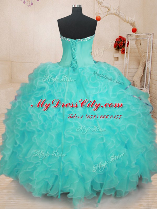 Floor Length Aqua Blue Quinceanera Gown Sweetheart Sleeveless Lace Up