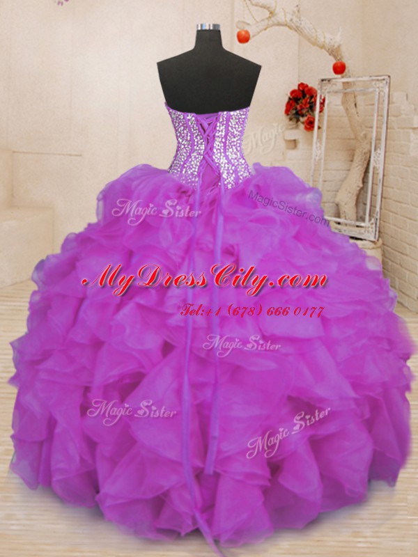 Beading and Ruffles Quinceanera Dress Purple Lace Up Sleeveless Floor Length