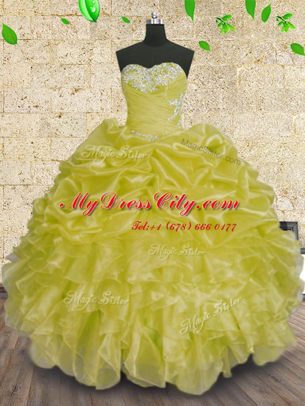 Exceptional Sweetheart Sleeveless Lace Up Ball Gown Prom Dress Green Organza