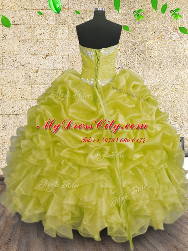 Exceptional Sweetheart Sleeveless Lace Up Ball Gown Prom Dress Green Organza