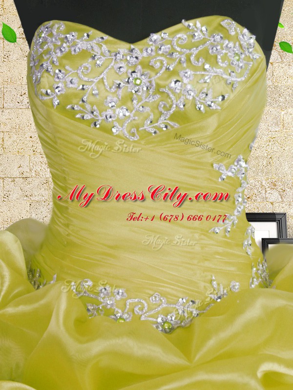 Exceptional Sweetheart Sleeveless Lace Up Ball Gown Prom Dress Green Organza