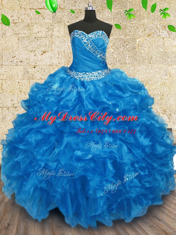 Organza Sleeveless Floor Length 15th Birthday Dress and Beading and Ruching