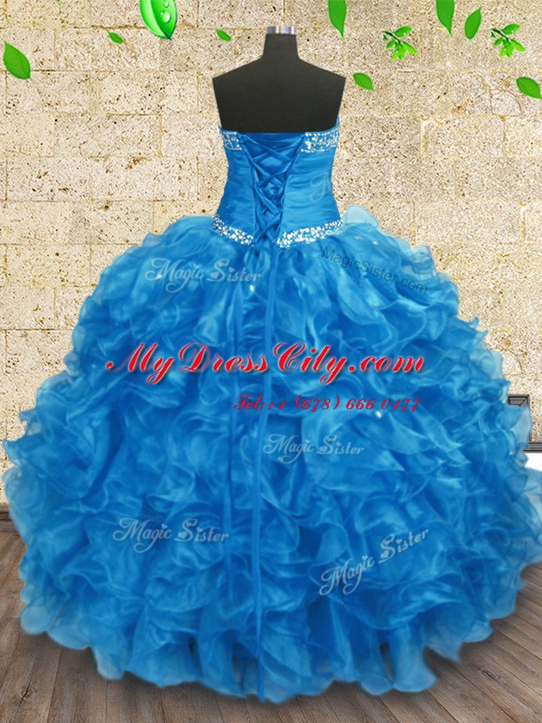 Organza Sleeveless Floor Length 15th Birthday Dress and Beading and Ruching