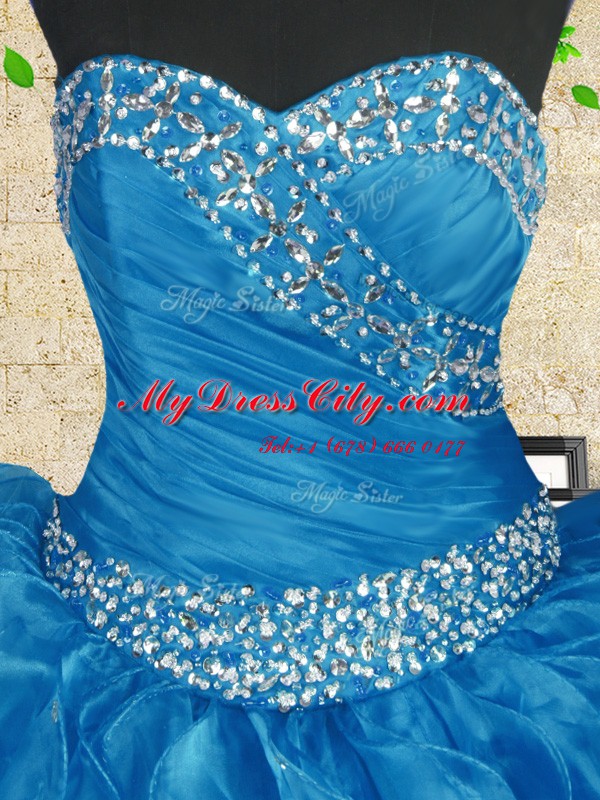 Organza Sleeveless Floor Length 15th Birthday Dress and Beading and Ruching