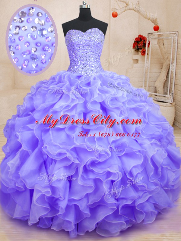 Glorious Organza Sleeveless Floor Length Sweet 16 Quinceanera Dress and Beading and Ruffles