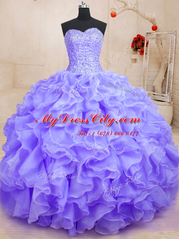 Glorious Organza Sleeveless Floor Length Sweet 16 Quinceanera Dress and Beading and Ruffles