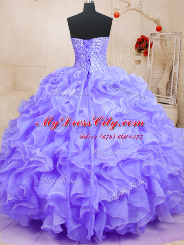 Glorious Organza Sleeveless Floor Length Sweet 16 Quinceanera Dress and Beading and Ruffles