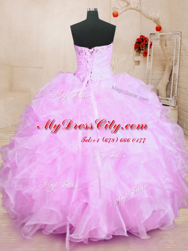 Cute Lilac Quinceanera Gown Military Ball and Sweet 16 and Quinceanera and For with Beading and Ruffles Sweetheart Sleeveless Lace Up