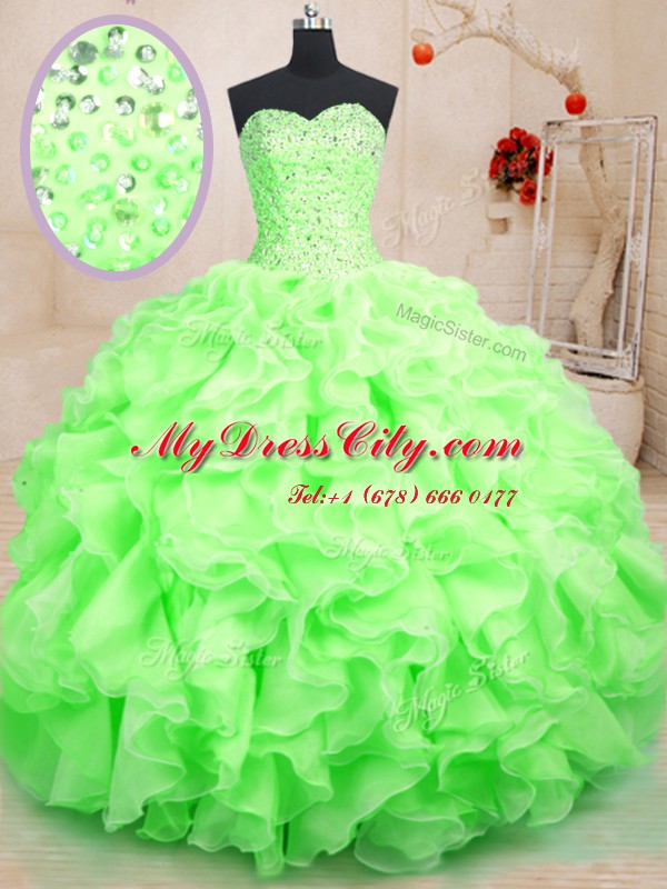 Luxurious Ball Gowns Beading and Ruffles Quinceanera Gowns Lace Up Organza Sleeveless Floor Length