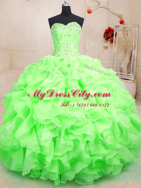 Luxurious Ball Gowns Beading and Ruffles Quinceanera Gowns Lace Up Organza Sleeveless Floor Length