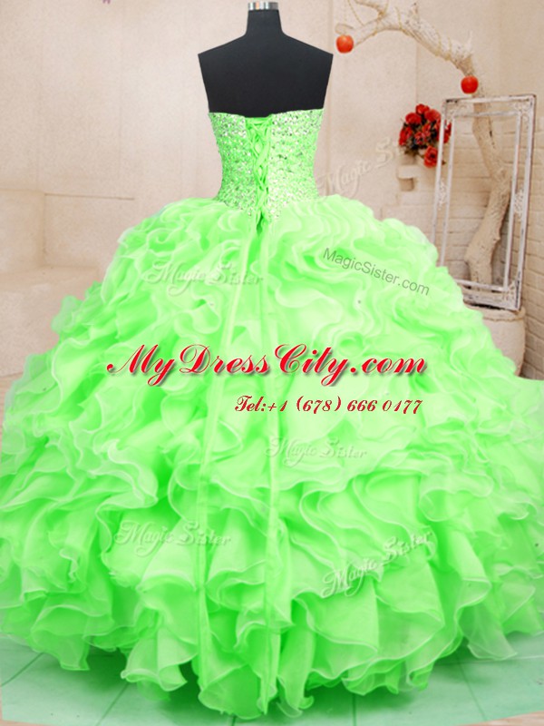 Luxurious Ball Gowns Beading and Ruffles Quinceanera Gowns Lace Up Organza Sleeveless Floor Length