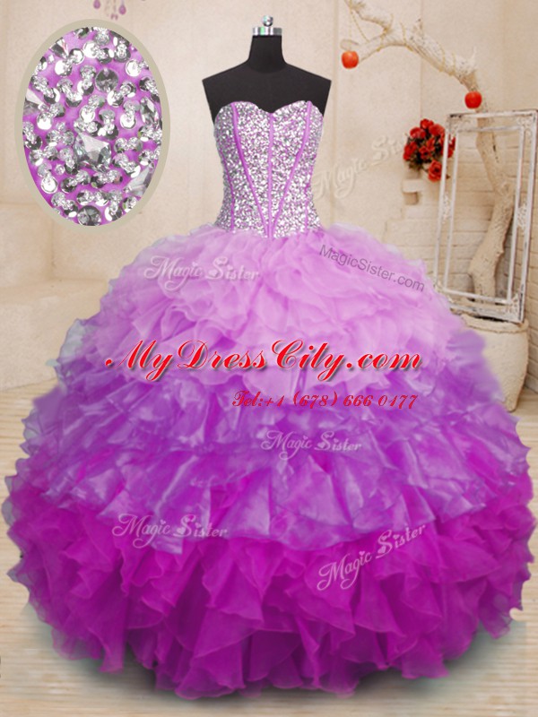 Sleeveless Lace Up Floor Length Beading and Ruffles Quince Ball Gowns