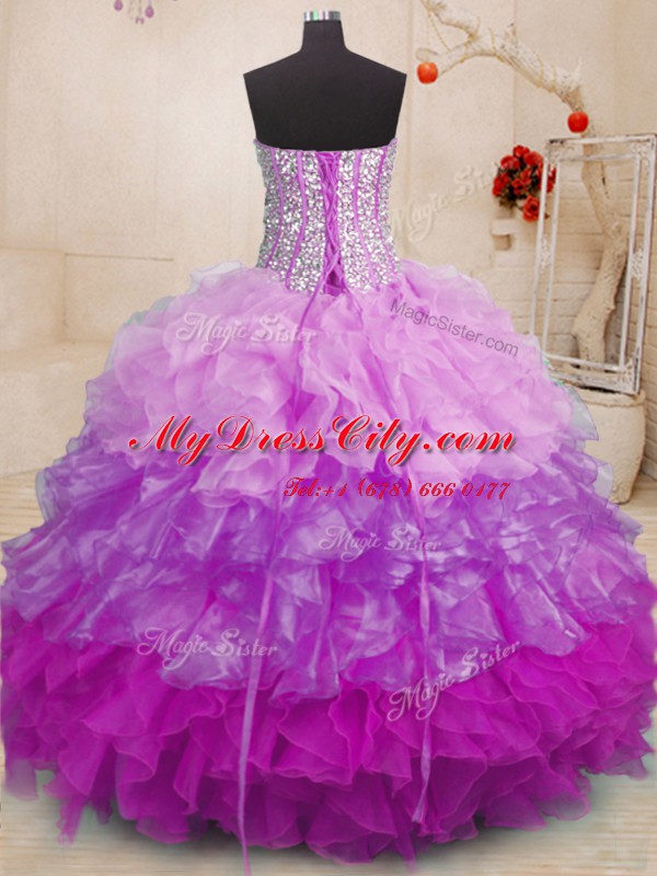 Sleeveless Lace Up Floor Length Beading and Ruffles Quince Ball Gowns