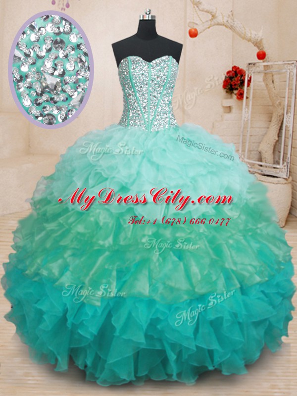 Perfect Multi-color Lace Up 15 Quinceanera Dress Beading and Ruffles Sleeveless Floor Length