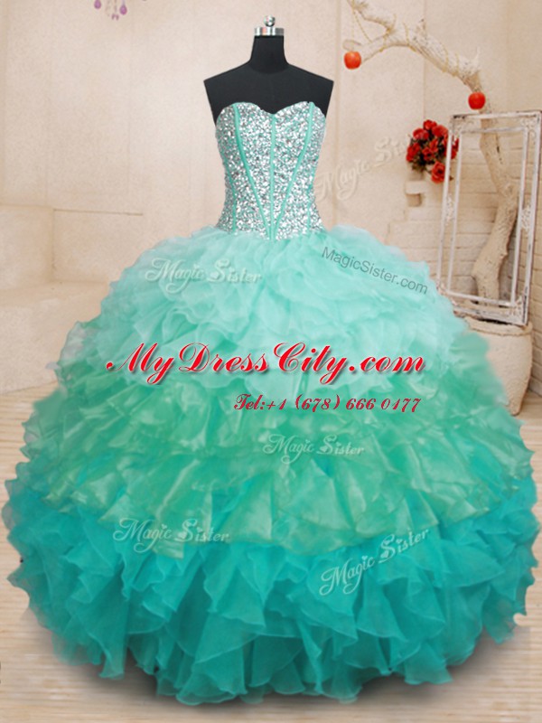 Perfect Multi-color Lace Up 15 Quinceanera Dress Beading and Ruffles Sleeveless Floor Length