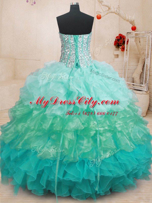 Perfect Multi-color Lace Up 15 Quinceanera Dress Beading and Ruffles Sleeveless Floor Length