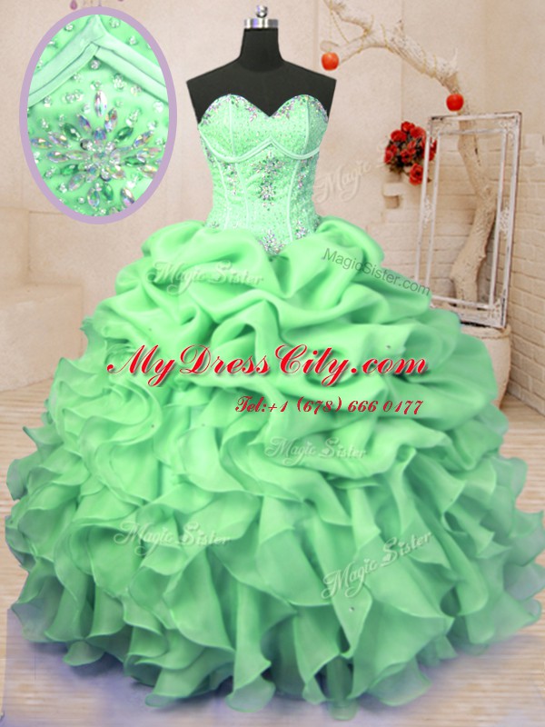 Perfect Sleeveless Floor Length Beading and Ruffles and Pick Ups Lace Up Quinceanera Gown