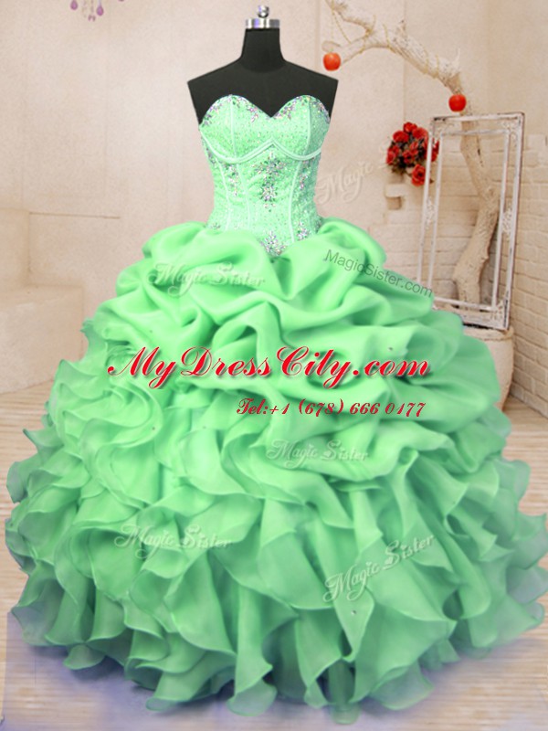 Perfect Sleeveless Floor Length Beading and Ruffles and Pick Ups Lace Up Quinceanera Gown