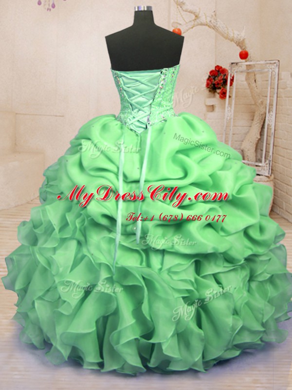 Perfect Sleeveless Floor Length Beading and Ruffles and Pick Ups Lace Up Quinceanera Gown