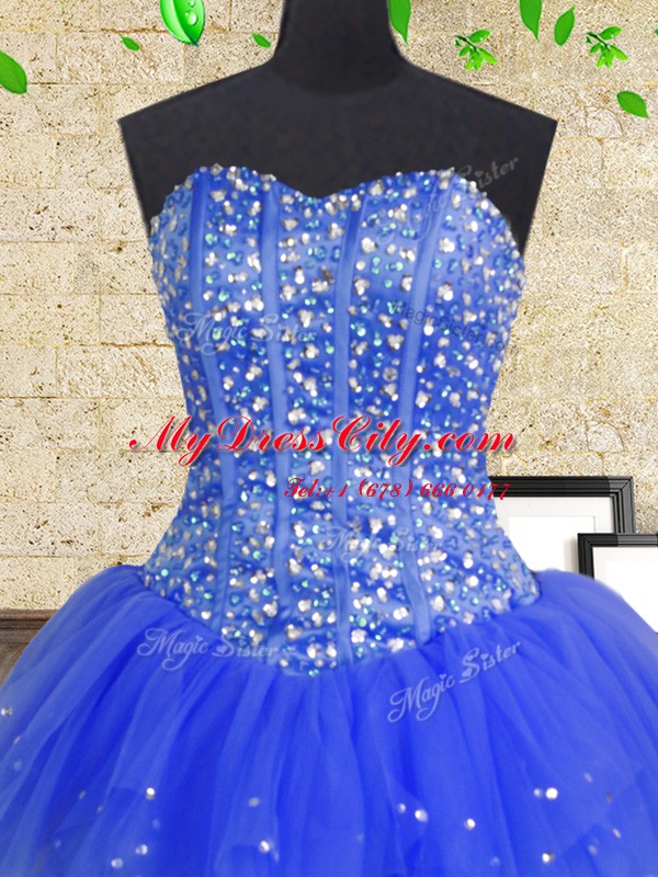 Sweetheart Sleeveless 15th Birthday Dress Floor Length Beading and Sequins Multi-color Tulle