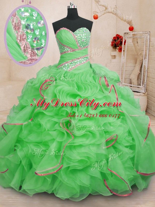 Beading and Ruffles Quinceanera Dresses Lace Up Sleeveless With Brush Train