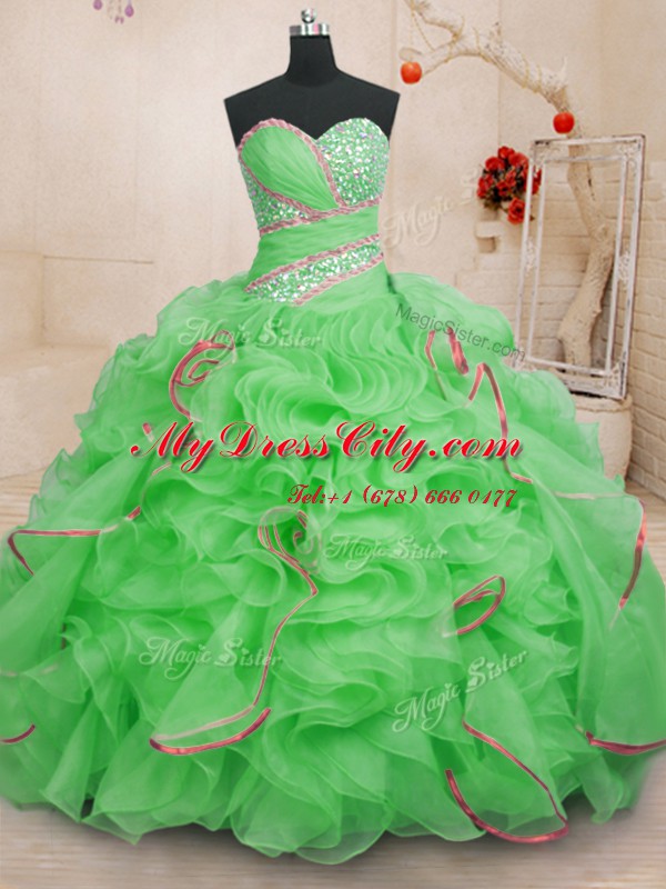 Beading and Ruffles Quinceanera Dresses Lace Up Sleeveless With Brush Train