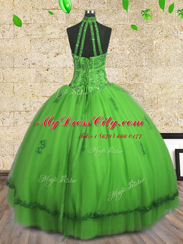 Amazing Halter Top Sleeveless Tulle Lace Up Sweet 16 Dress for Military Ball and Sweet 16 and Quinceanera